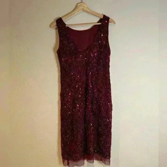 SD collection Lace Sequin Embroidered Sheath Dress Beaded party evening 8 - Picture 3 of 4
